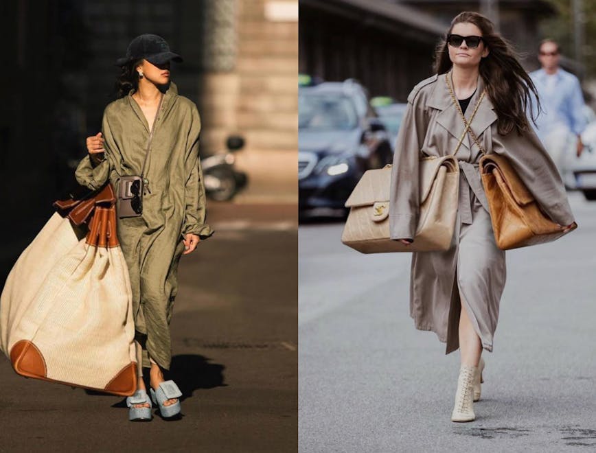 coat clothing person sunglasses accessories overcoat car transportation vehicle handbag
