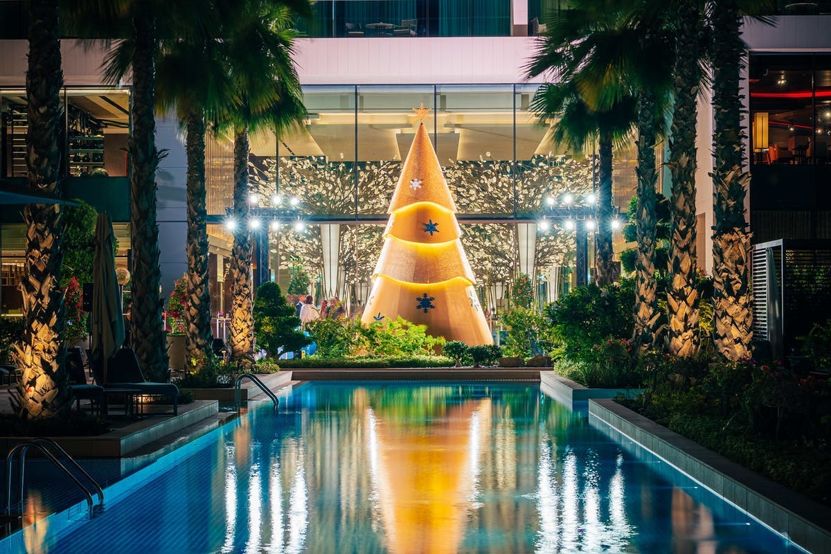 resort hotel building tree plant