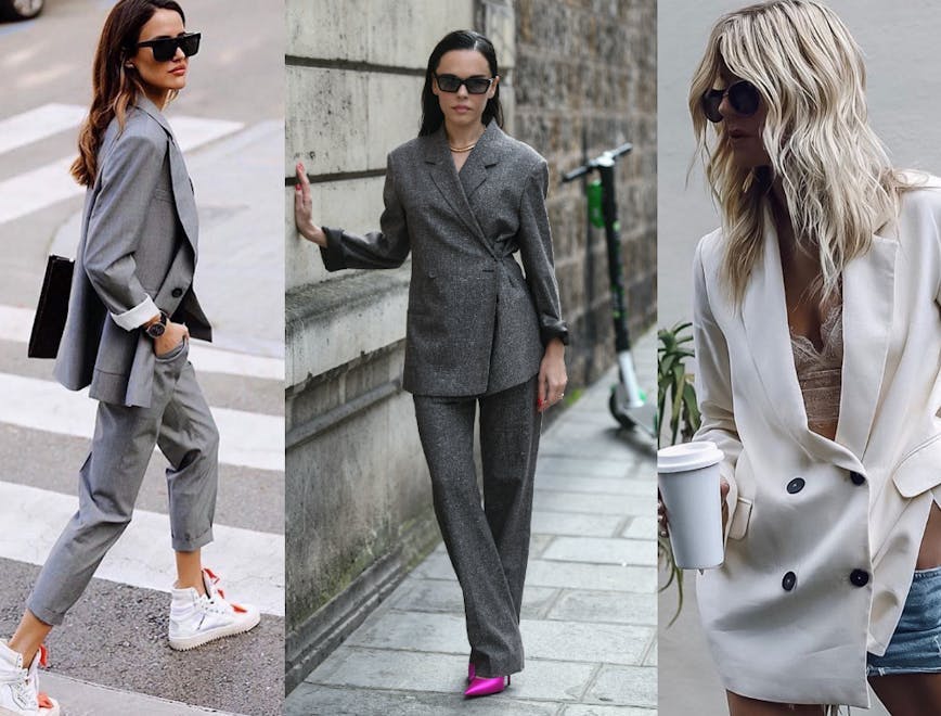 clothing shoe footwear suit overcoat coat sunglasses person female woman