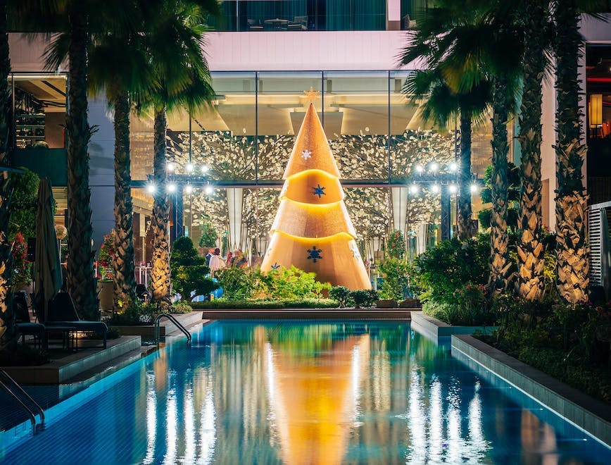 resort hotel building pool water