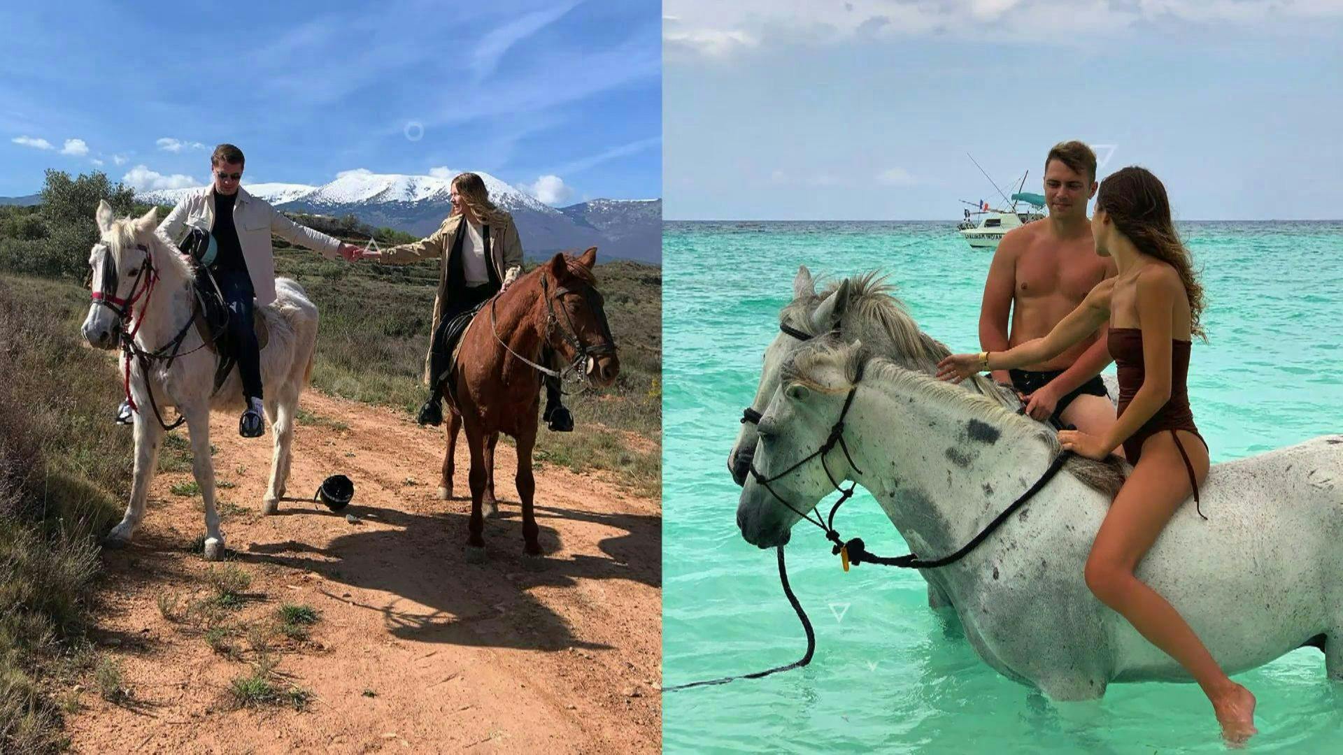 adult female person woman male man horse horseback riding mammal outdoors
