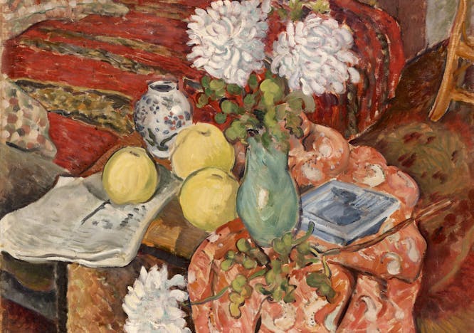 Tymon Niesiołowski, Natiurmortas  su obuoliais ir chrizantemomis, 1938. LNDM